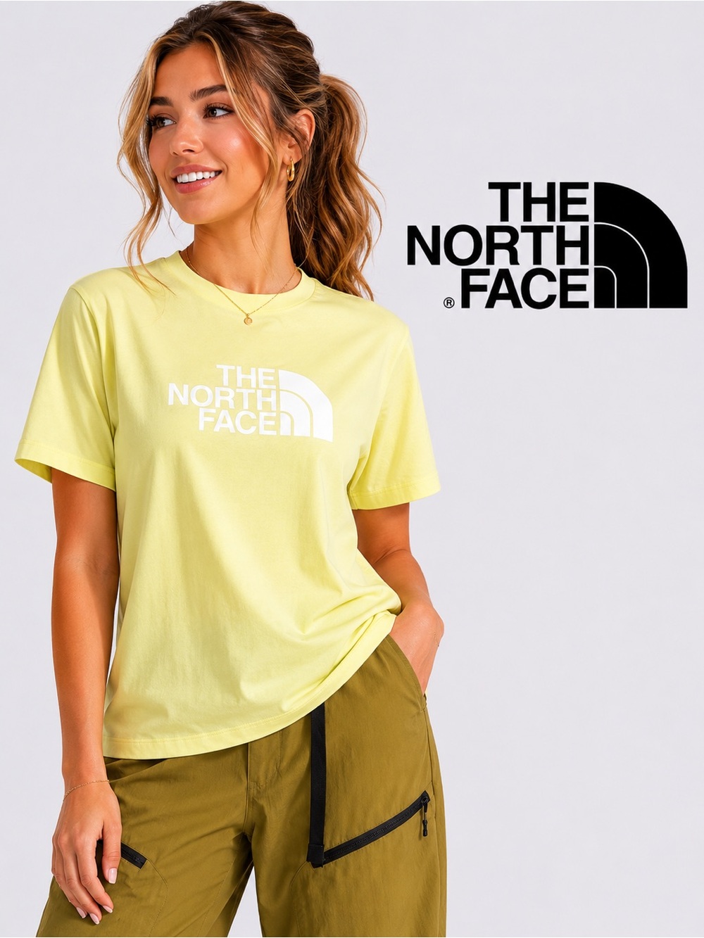 NORTH FACE Women's Evolution Half Dome Relaxed T-Shirt in Lemon Mist, Size L $30